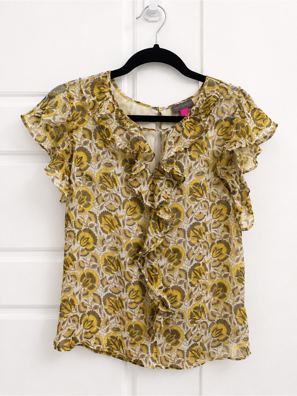 Vince Camuto Floral Ruffle Flutter Sleeve Blouse XS